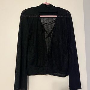 Sheer Black Criss Cross Tie Back Shirt
